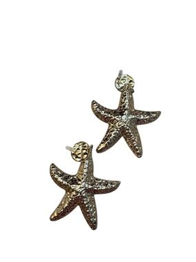 NEW! Gold Embossed Dangle Earrings Pierced Seastar Starfish Earrings